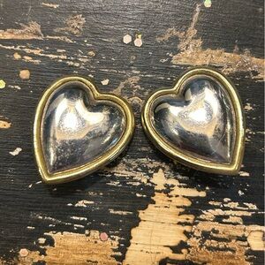 Vintage Taxco Mexico Marked Sterling Silver Large Heart Clip Earrings